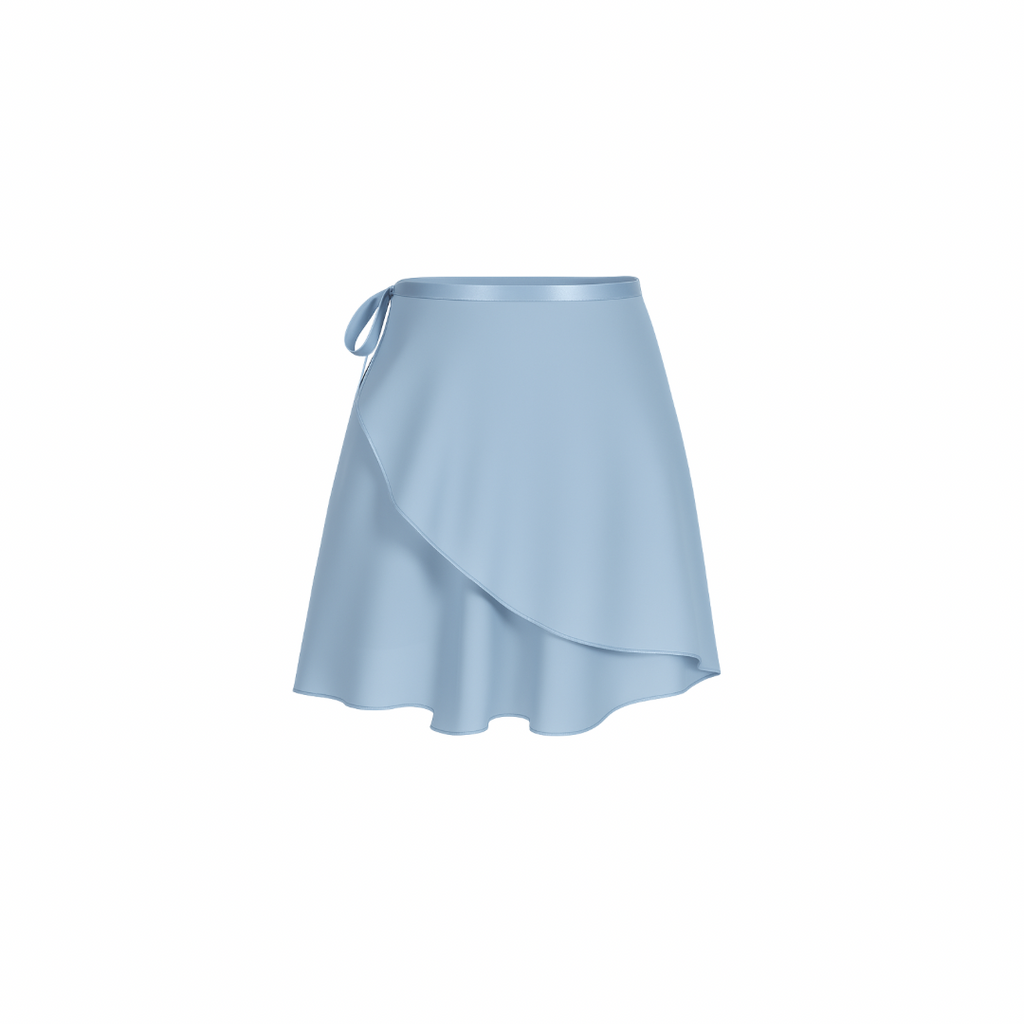 The Palm – SilkWave™ Skirt in sky blue. Elegant wrap-style skirt crafted from a silky soft, lightweight fabric that flows beautifully with every movement. Designed with a flattering drape and adjustable tie waist, it’s perfect for layering over activewear or styling as a chic everyday piece.