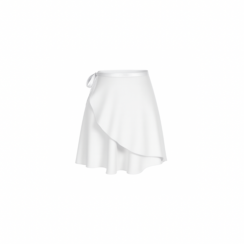 The Palm – SilkWave™ Skirt in white. Elegant wrap-style skirt crafted from a silky soft, lightweight fabric that flows beautifully with every movement. Designed with a flattering drape and adjustable tie waist, it’s perfect for layering over activewear or styling as a chic everyday piece.