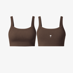 The Palm SoftRib™ Top in brown, front view showcasing a smooth ribbed texture and minimalist silhouette.