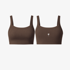 The Palm SoftRib™ Top in cocoa brown, front view showcasing a smooth ribbed texture and minimalist silhouette.