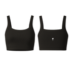 The Palm SoftRib™ Top in jet black, featuring a soft ribbed texture and a smooth, supportive fit on a clean white background. Minimal, sculpting, and designed for everyday movement.
