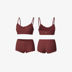 The Palm SoftSculpt™ set in Deep Merlot. Seamless bralette and mid-rise shorts crafted from smooth stretch fabric with a sculpting, second-skin fit and delicate scalloped trim.