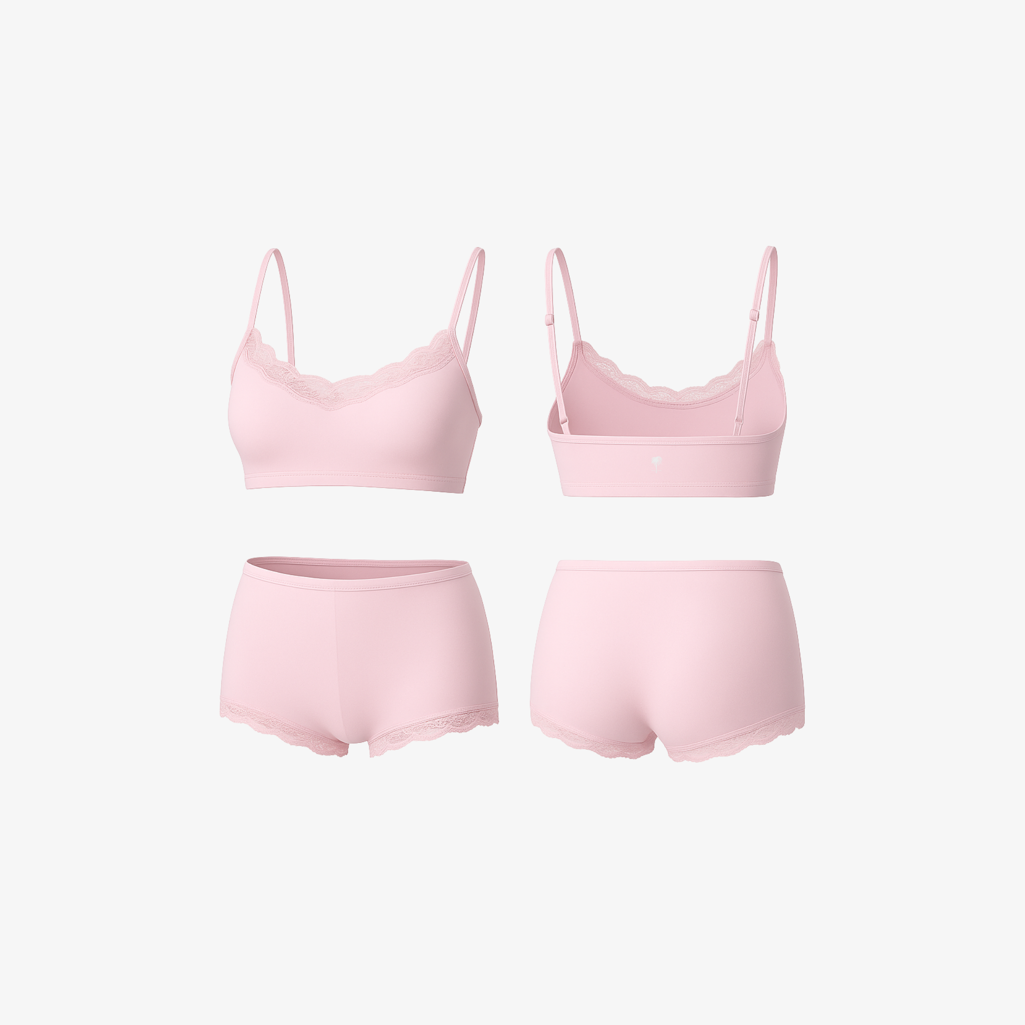 The Palm SoftSculpt™ set in Soft Blush. Seamless bralette and mid-rise shorts crafted from smooth stretch fabric with a soft, second-skin feel and delicate scalloped trim.