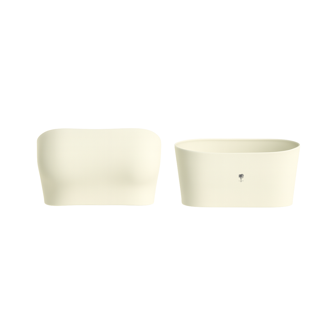 The Palm – SoftSculpt™ Strapless in beige. Minimalist strapless top crafted from seamless, soft-touch fabric with light stretch for a flattering, sculpted fit. Perfect for layering or wearing solo.