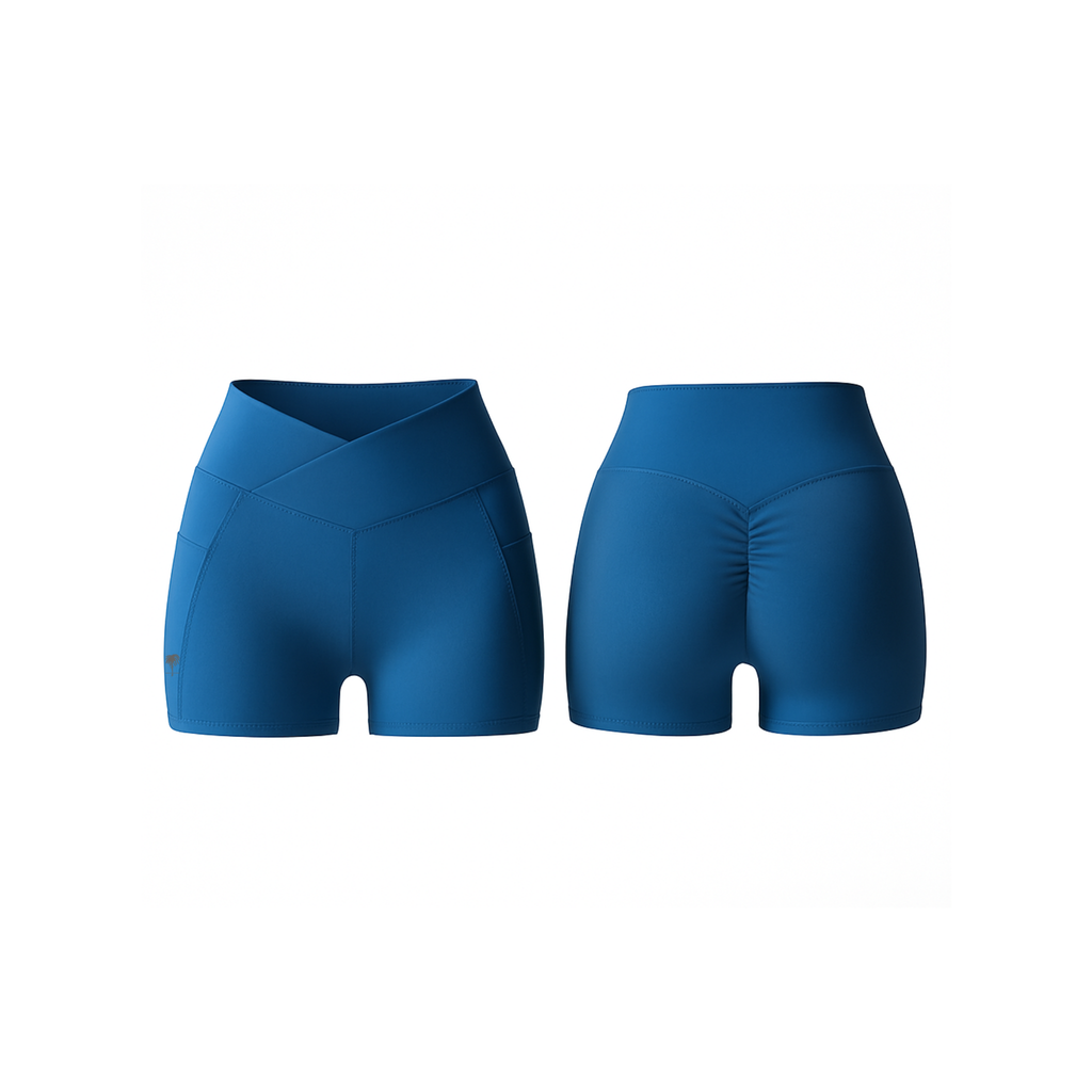 The Palm V-Waist™ Short in light sky blue, featuring a sculpting crossover waistband and smooth second-skin stretch fabric, shown from front and bac