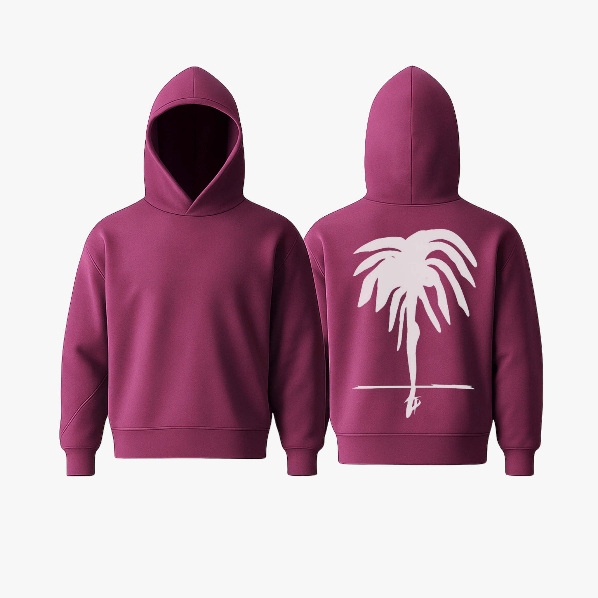 The Palm WarmFlex™ Hoodie in Raspberry Pink with signature white palm logo, shown from front and back view.