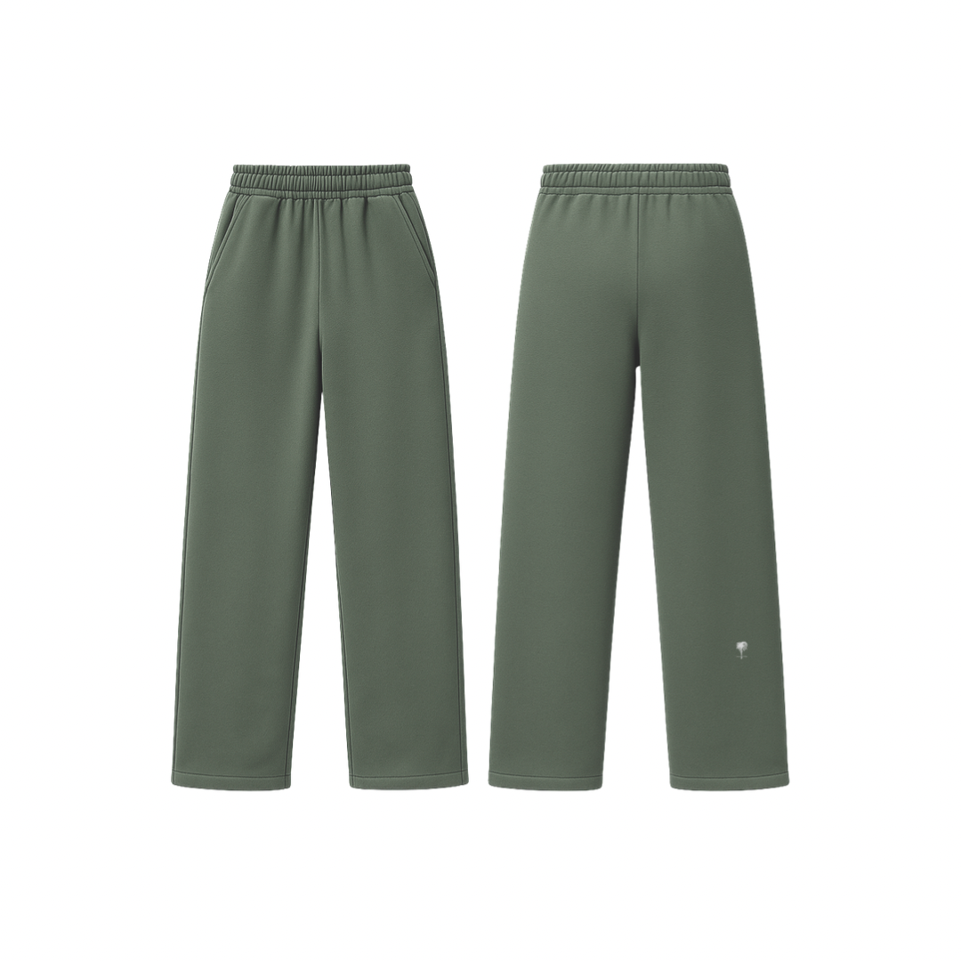 The Palm WarmFlex™ Pants in olive green — soft-touch wide-leg pants with an elastic waistband and relaxed silhouette, designed for warmth and everyday comfort. A clean, seamless look with subtle logo detailing.