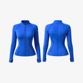 Electric Blue ZipSculpt™ performance jacket shown from front and back on a white background.